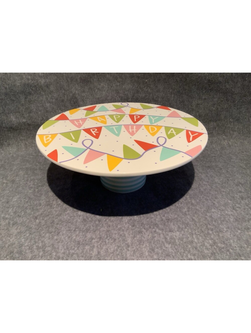 Handcrafted Coton Colors by Laura Johnson Pedestal Happy Birthday 11”W Cakestand